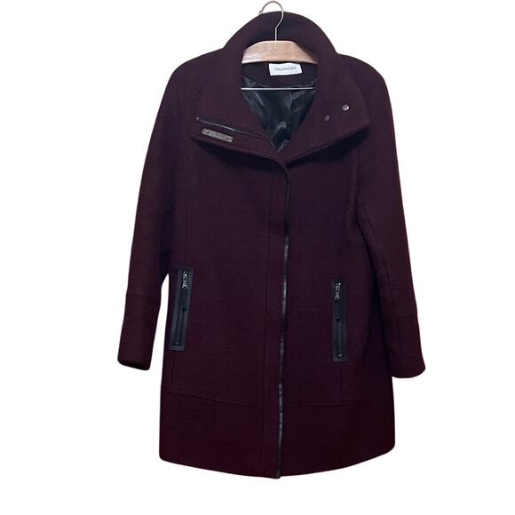 Calvin Klein Women's Burgundy Wool Blend Coat XL/TG - Picture 1 of 6